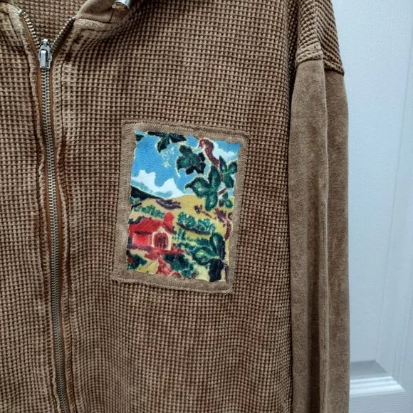 Produce Studio XL Waffle Knit Zip Jacket Boho Patchwork 100% Cotton - Picture 4 of 4